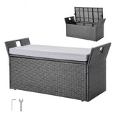 Outdoor Storage Bench PE Rattan 40Gal Deck Box Waterproof Outdoor Seat & Storage